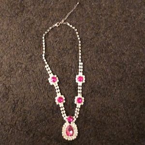 CZ and pink stone necklace